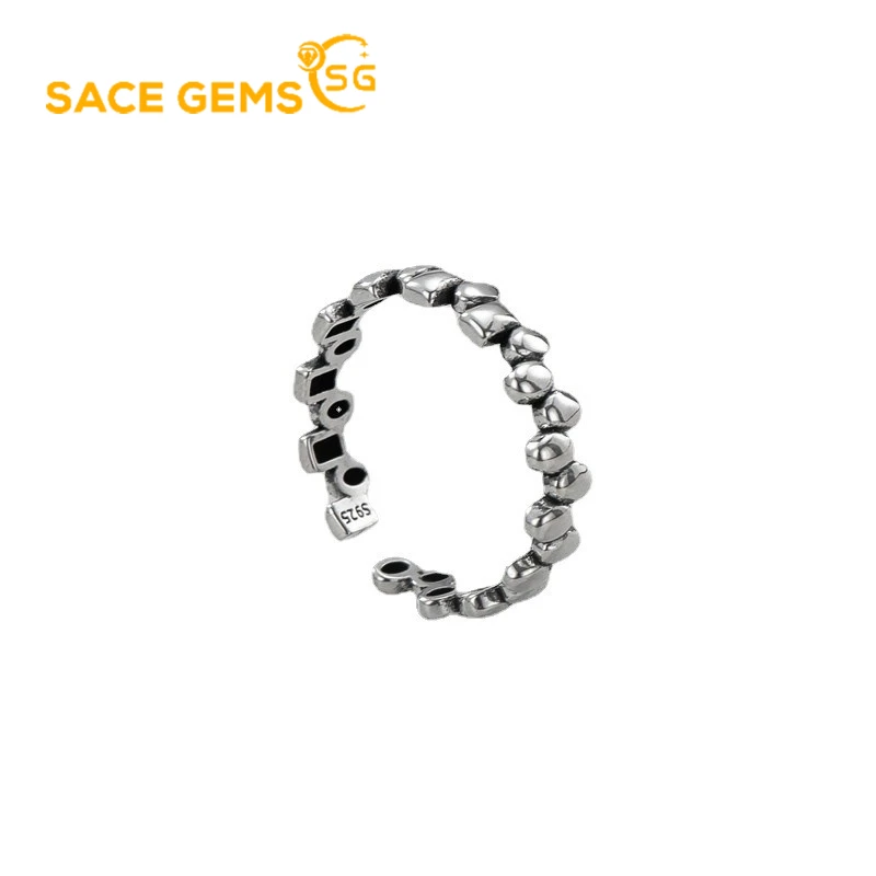 SACE GEMS S925 Sterling Silver Square Stitching Ring Women Personality Retro Fashion Ladies Jewelry