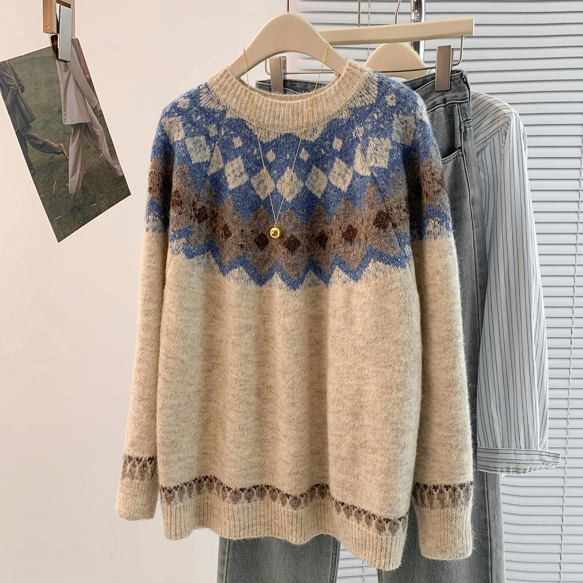 

Thiened Long Sve свитер 2022, осень-зима, новинка Sle Hong Kong Sle Lazy Faion, верхняя одежда для снижения возраста, женская вязаная одежда...