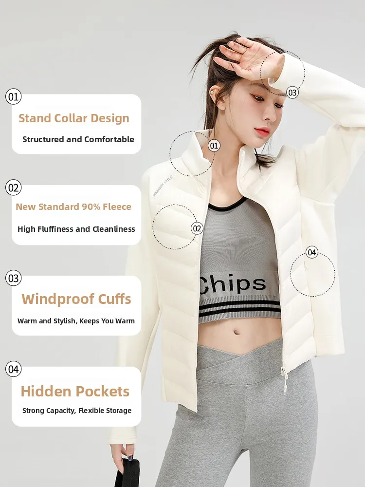 Yaloo feminino leve Spor down Jaet confortável fitn agasalhos ort Sle versão coreana tecido de nylon com zíper Clo...