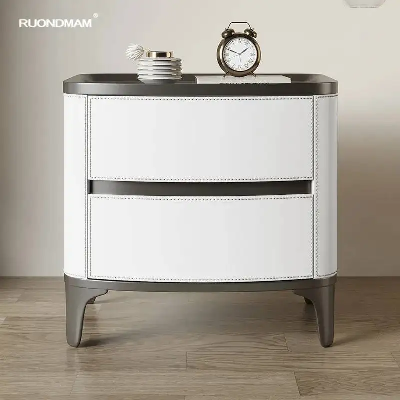 ضوء الشمال الفاخرة السرج الجلود خشب متين طاولة السرير الحديثة بسيطة تخزين الجداول الإبداعية غرفة نوم خزانة المنزل #4