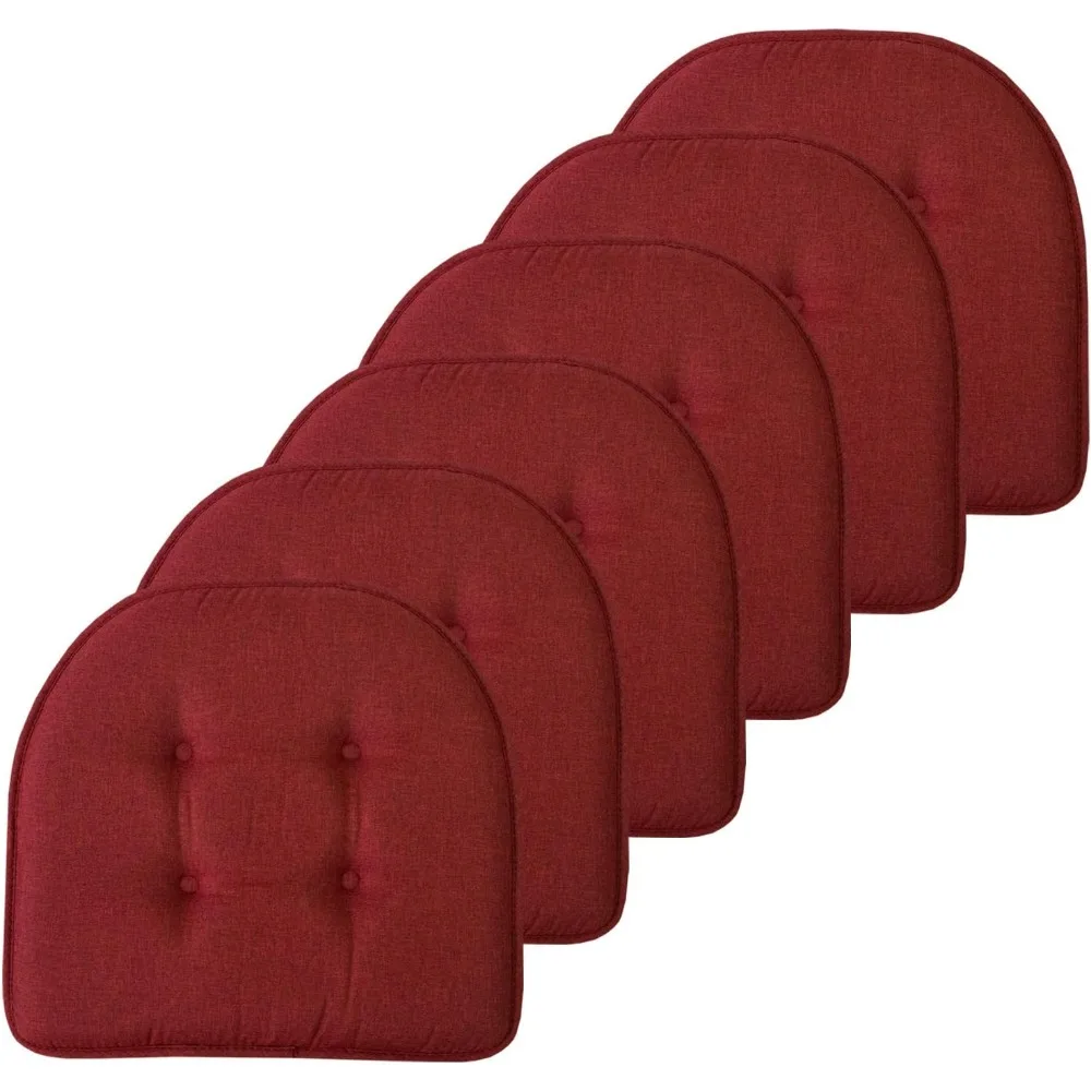 

Collection Chair Cushion Memory Foam Pads Tufted Slip Non Skid Rubber Back U-Shaped 17 x 16 Seat Cover, 6 Pack, Wine