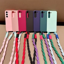 Crossbody Necklace Lanyard Phone Case For Samsung Galaxy S24 S23 S22 S21 S20 FE Plus Note 20 Ultra Silicone Soft TPU Back Cover
