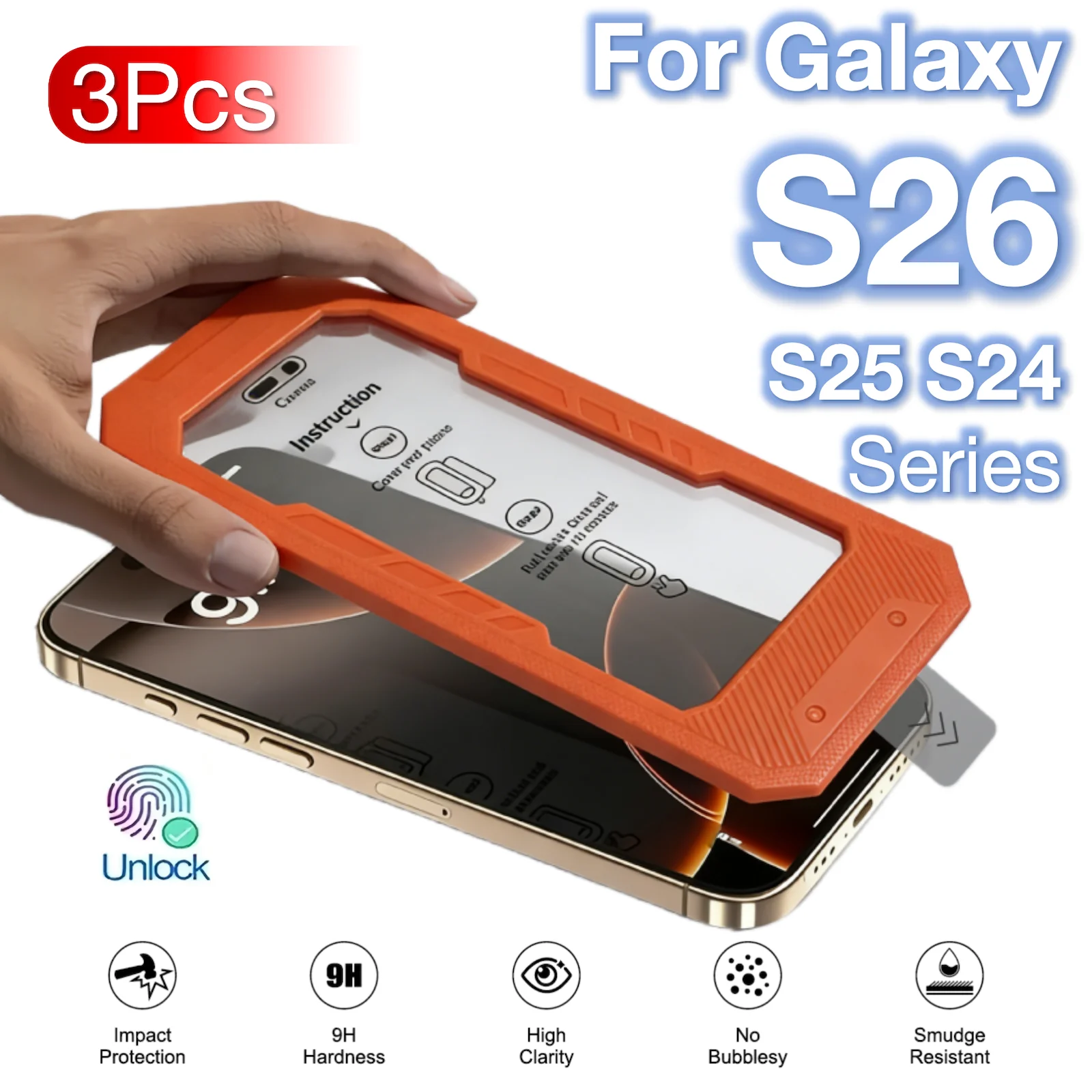 

3Pcs 9H Tempered Glass Screen Protector for Galaxy S26 Ultra S25 S24 plus - Dust-Free Fingerprint Resistant Mobile Accessory