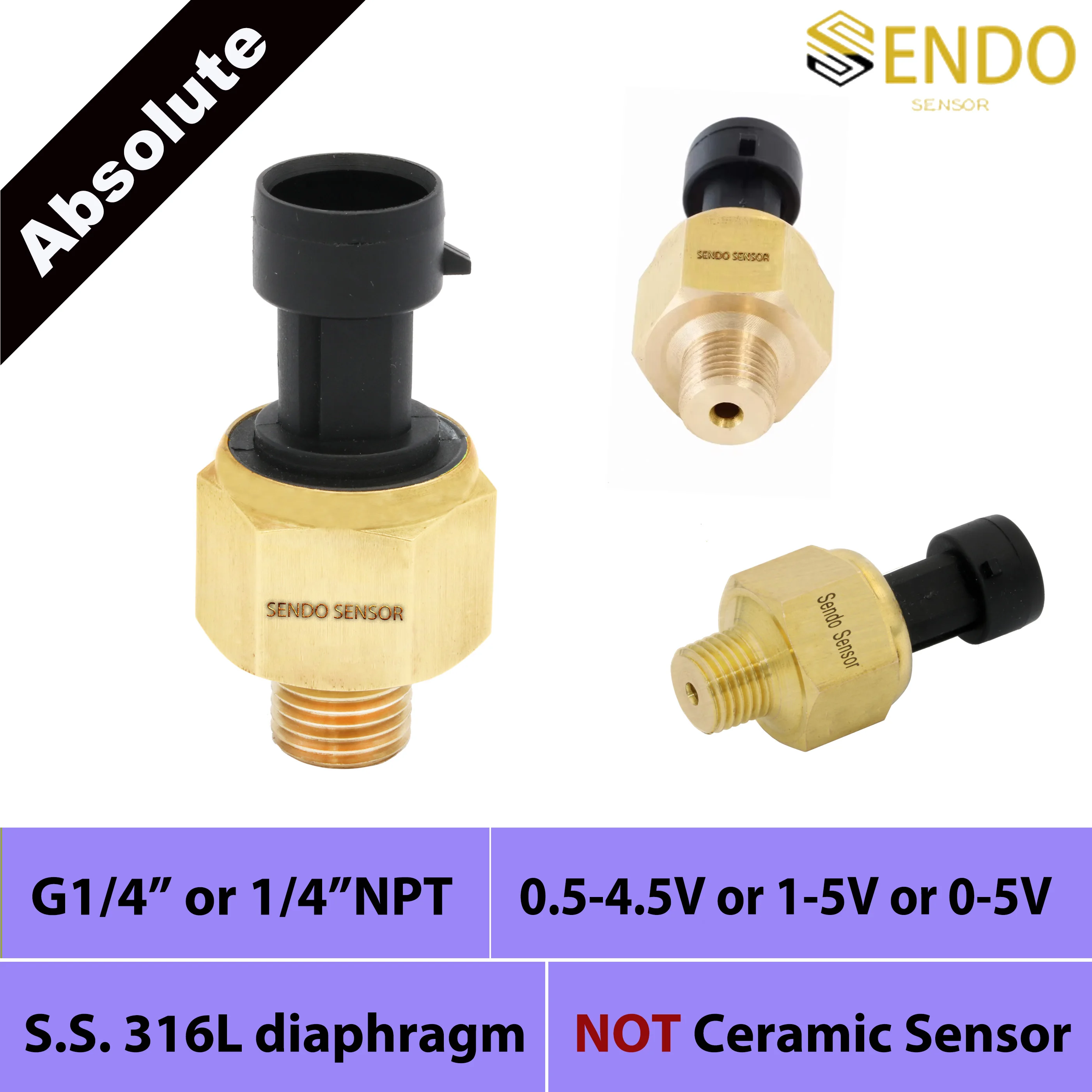 

150psia industrial pressure sensor 0.5 4.5V 1 5V 0 5V output 10bar 1.6mpa abs 400kpa 6bar 75 psi absolute 1 4NPT thread IP65