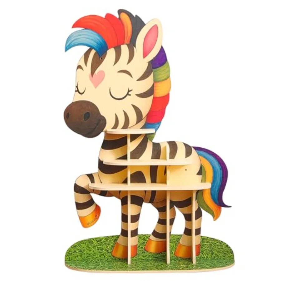 

Книжная полка с изображением зебры, деревянный книжный шкаф с животными для детской и игровой комнаты, напольная полка с радужной тематикой для малышей и ба