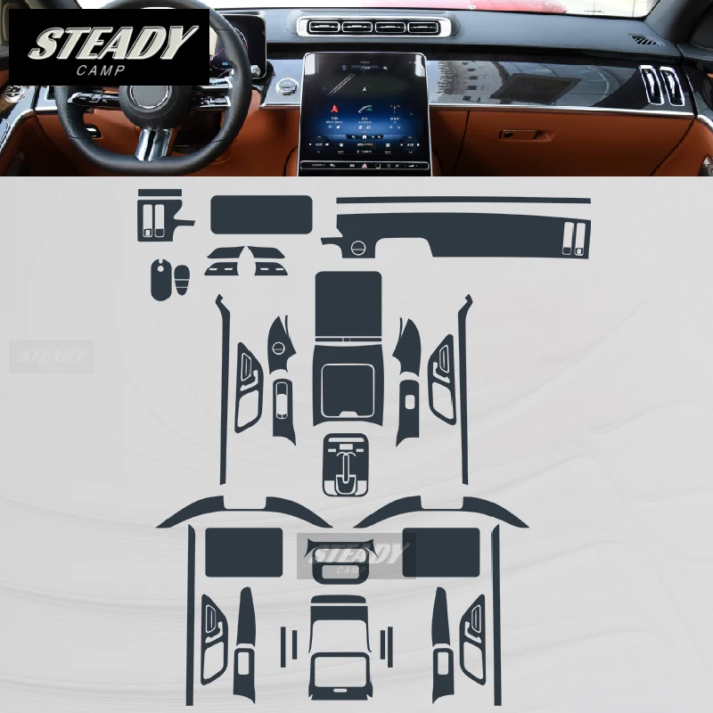 For Mercedes Benz S-Class 2021-2023 Car Interior Center Console Transparent TPU Protective Film Anti-scratch Accessories Refit