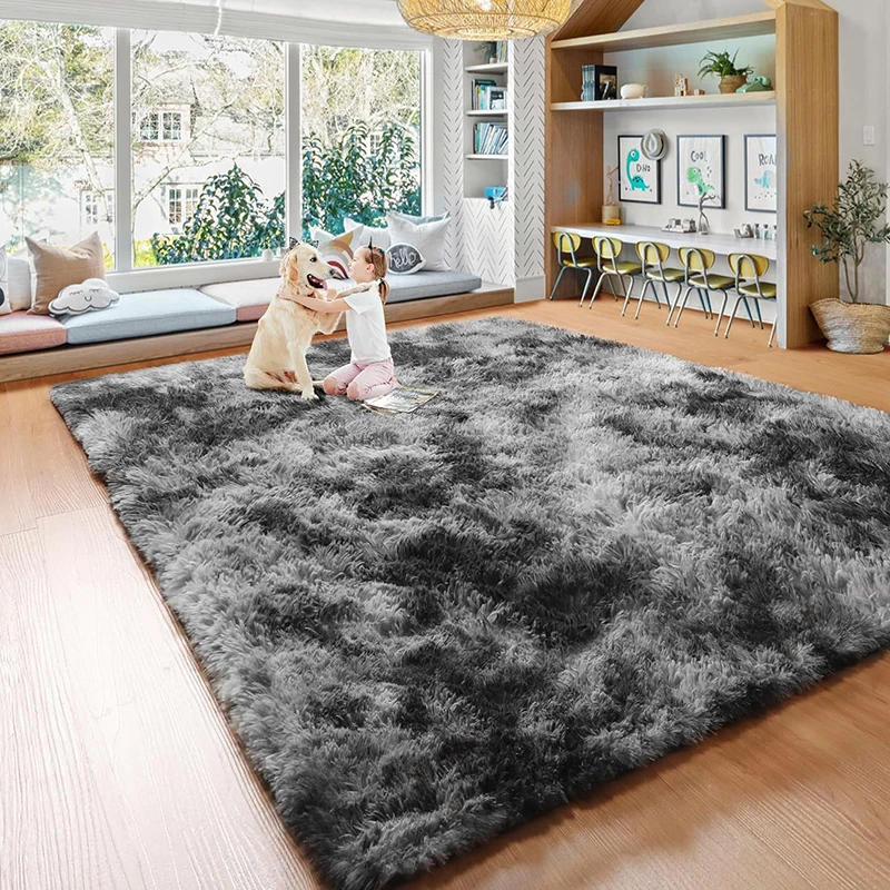 

VIKAMA Plush Tie-Dye Carpet Living RoomHome Decor Children's Bedroom Fluffy Carpet Non-Slip Blanket Bedside Design Room Play Mat