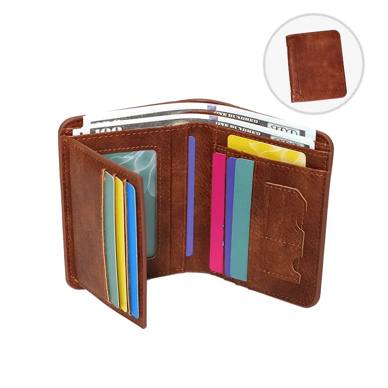 New Leather Wallet Retro Business Design Rfid Protection Short Card Holder Coin Purses Money Bag Men Business Wallet Handbag