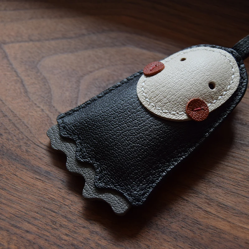 Handmade Leather Cute Black No Face Bag Charm Faceless Key Chain KeyRing