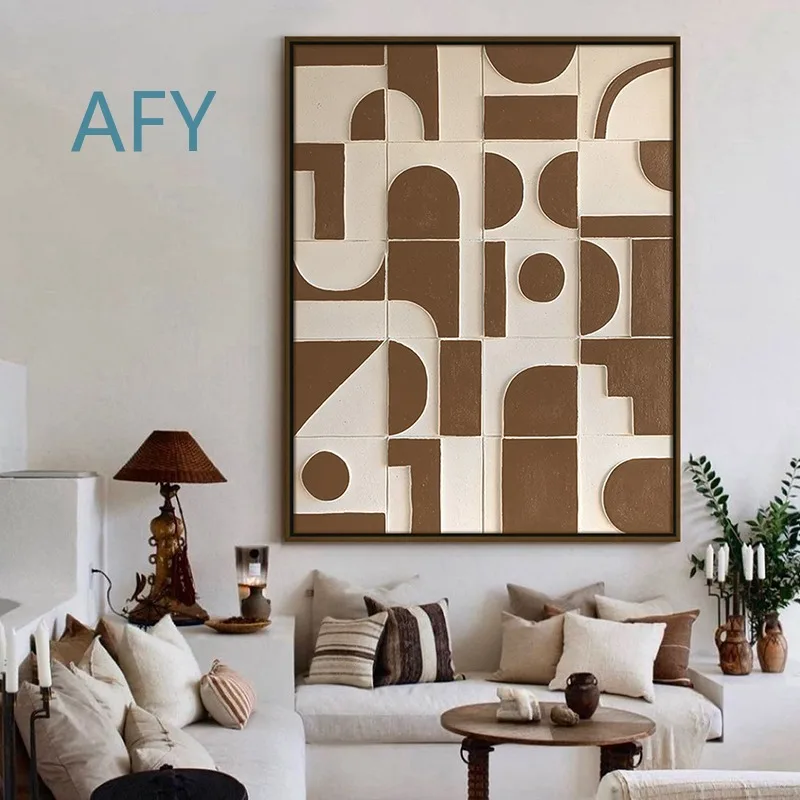Wabi Sabi Decorative Wall Art for Japanese Entryway Modern Nordic Abstract Painting Floor Standing 3D Hotel Model Room Brown