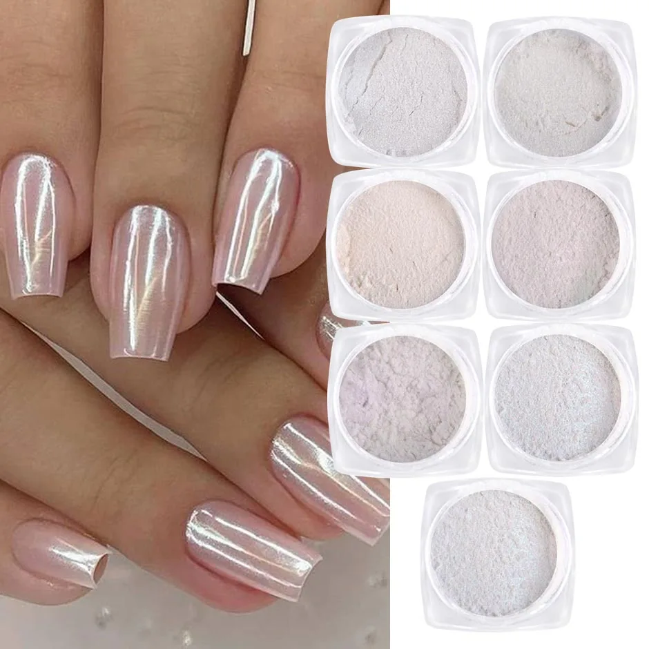 

7pcs/set Shimmer White Pearl Glitter Nail Art Rubbing Dust Iridescent Pigment Chrome Powder Glossy Fairy Manicure Decor LYB01-07