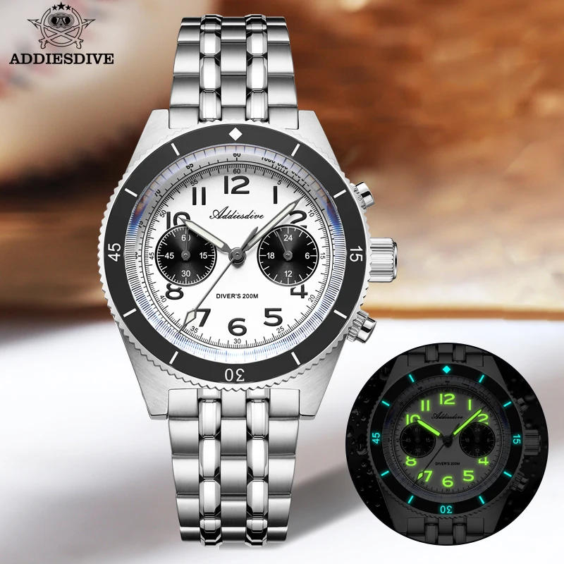 ADDIESDIVE Men’s watches Chronograph Panda Retro Sport Luxury Quartz Watch For Men Sapphire 20Bar Waterproof Luminous WristWatch