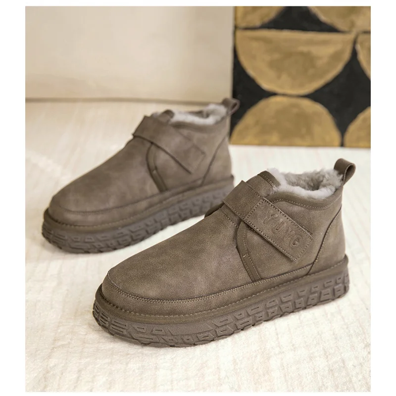 Мужские сверхпрочные зимние ботинки 2025 года, теплые манжеты и толстая подошва, противоскользящие на День Благодарения, модные и легко чистящиеся для повседневного ношения
