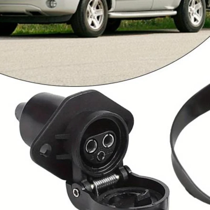 2Pcs European Tractor 3-Pin Plug Socket 3-Way Connector Heat & Cold Resistant Trailer Towing Adapter for All Weather Use