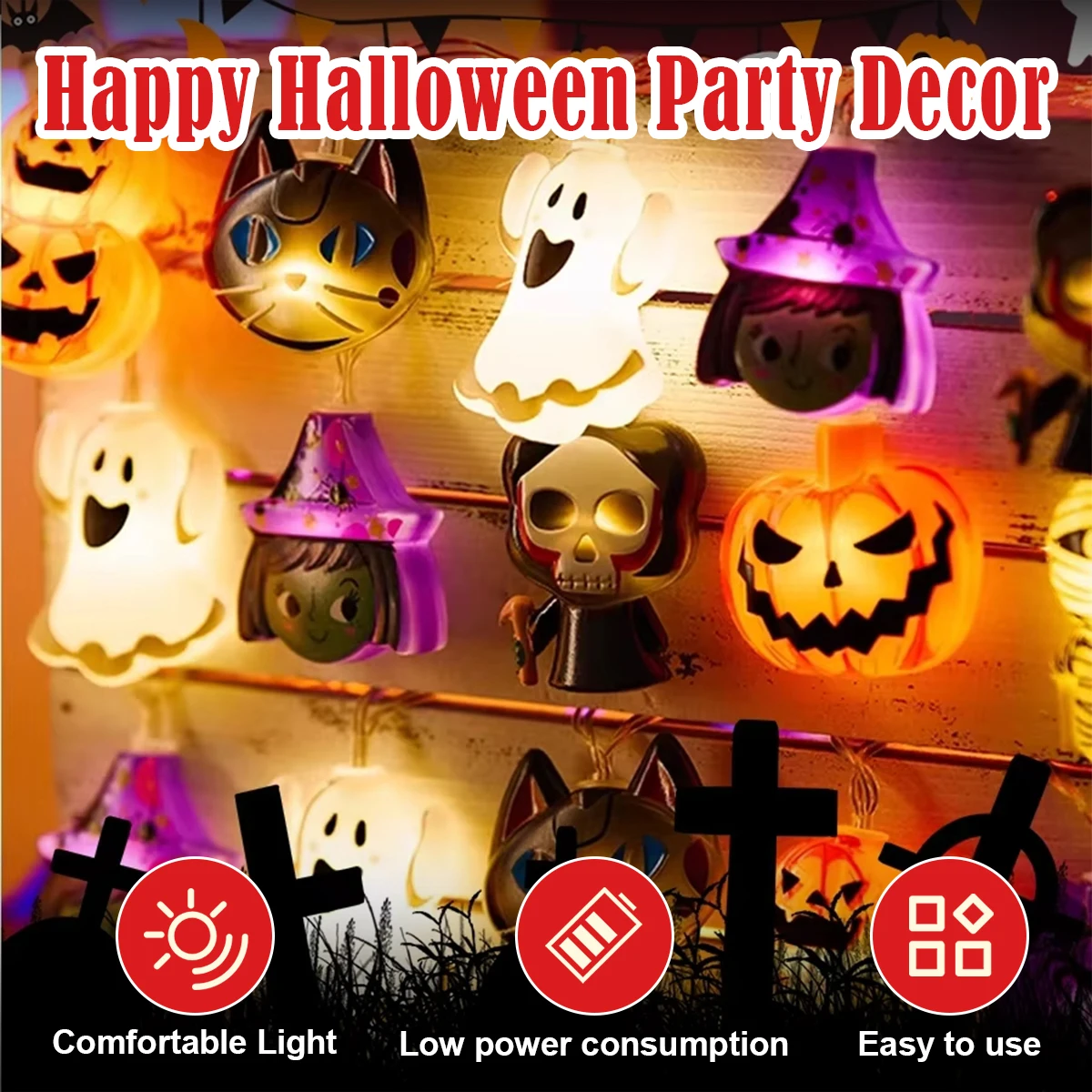 10/20 Led Halloween String Lights Powered Pirate Skeleton Hanging Pumpkin Decorations Operated Flashing Light Elk White Camping