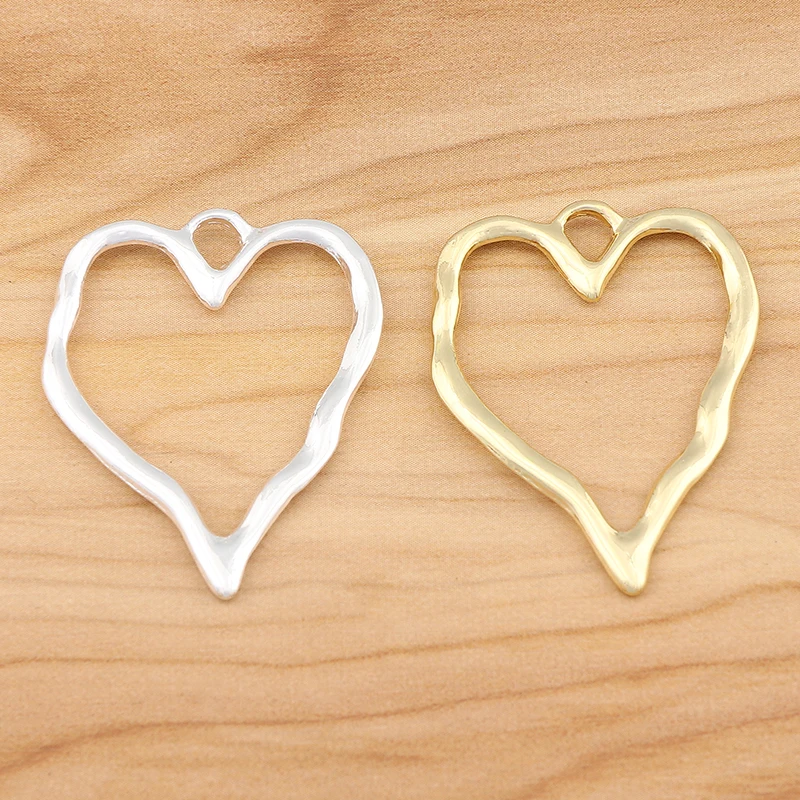 10 Pieces Plated Gold Silver Color Heart Diy Accessories Free Shipping Cheap Charm Pendants For Earrings Necklace Jewelry Making