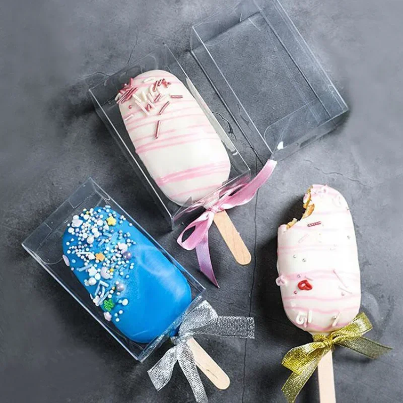 10pcs Transparent Ice Cream Plastic Box Mousse Cake Dessert Packaging Boxes Disposable Popsicle Tray Box Baby Shower Party Favor
