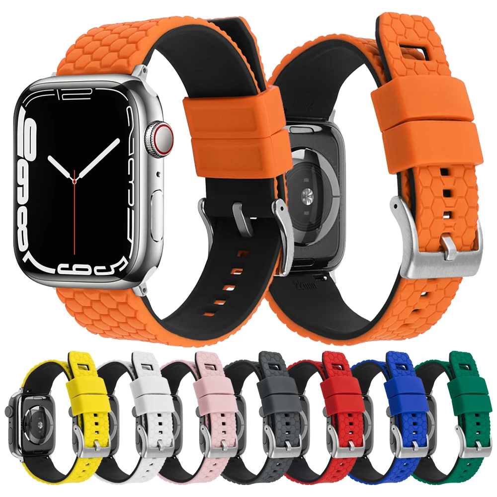 

Honeycomb texture Silicone Strap For Apple Watch Band 45mm 44mm 41mm 40mm 42mm Bracelet For iWatch Series 7 6 SE 5 4 3 Watchband