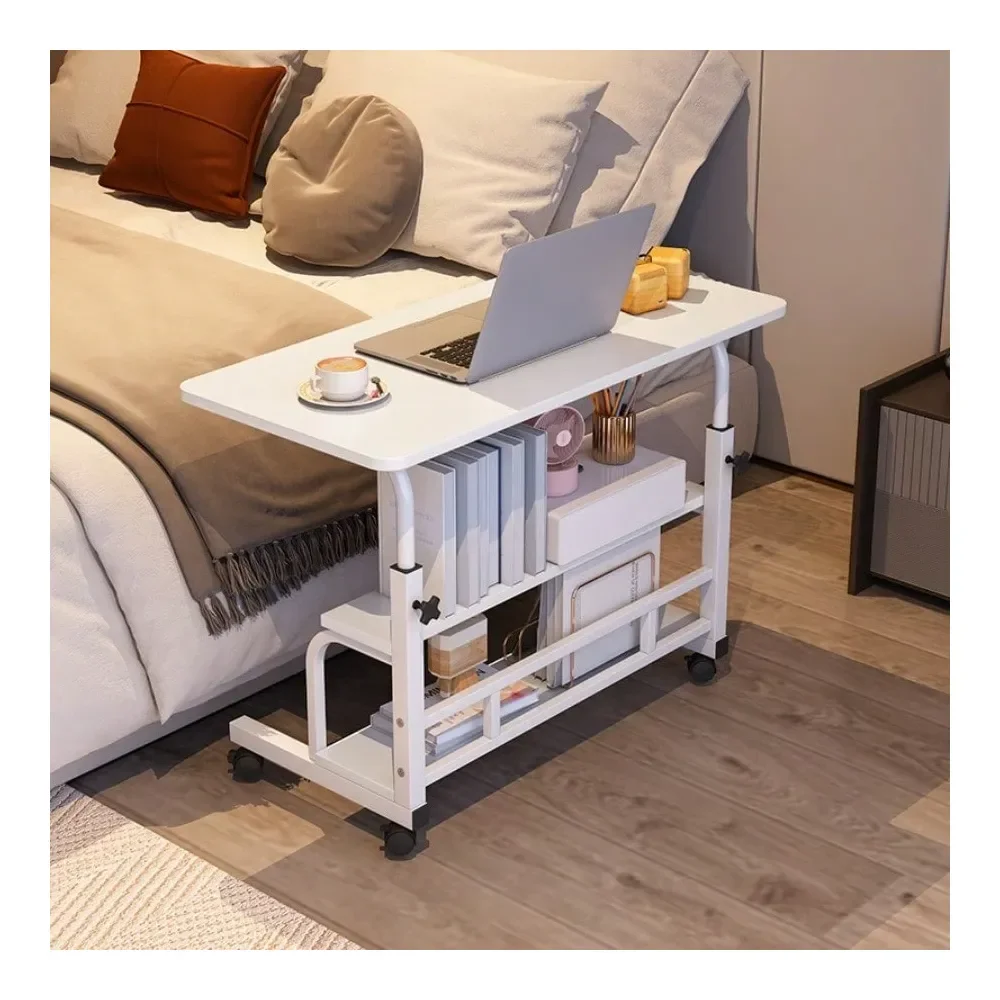 

Metal Foldable Desk With Wheels Storage Rack Adjustable Height And Spacious Tabletop Versatile For Studying Working And Relaxin