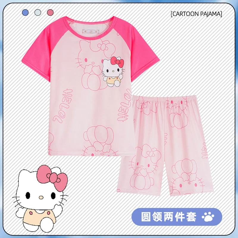 

Sanrio Hello Kitty Children Pajamas Suit Cute Kuromi Summer Kids Sleepwear Home Clothes Cinnamoroll Children Short Sleeved Set