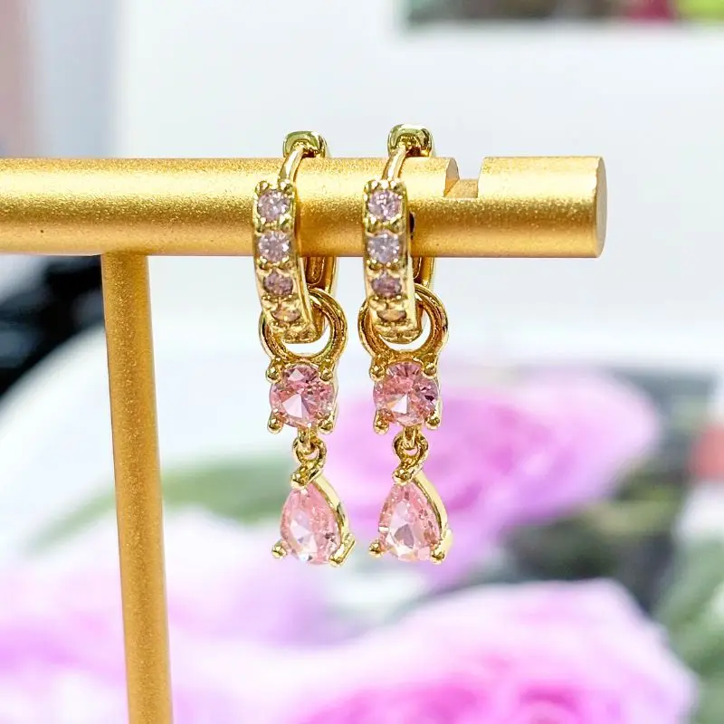 925 Sterling Silver Ear Needle Pink Enamel Earrings star/heart/Geometric Pendant Hoop Earrings Cute Girls Gifts Party Jewelry