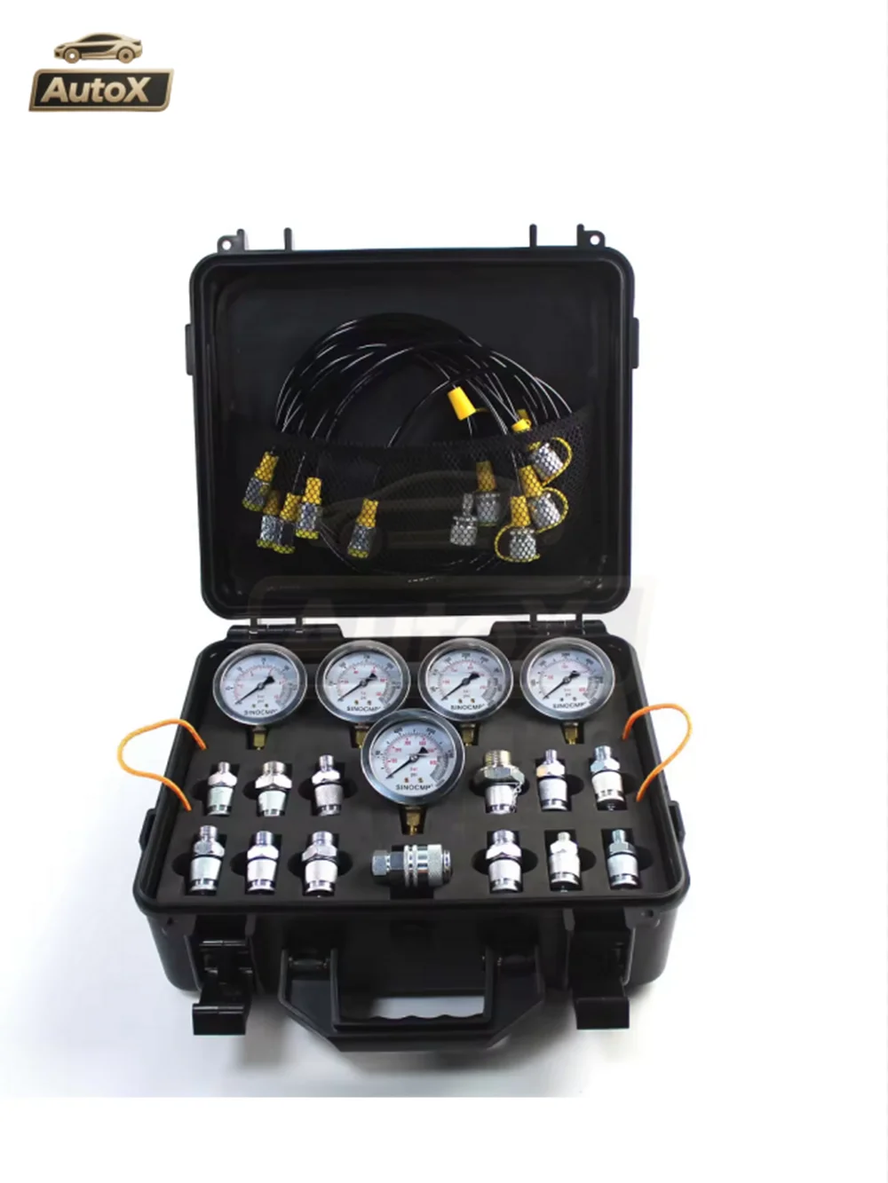 Hydraulic testing kit with portable case, excavator hydraulic testing instrument group suitable for excavator tractor machinery