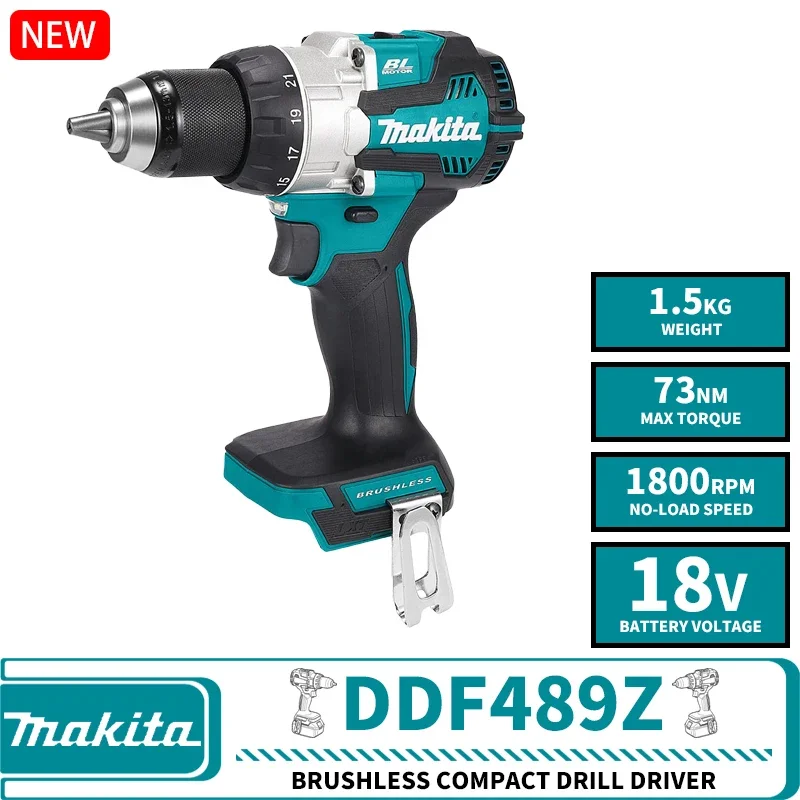 Makita DDF489Z DHP489Z Brushless Cordless Compact Hammer Driver Drill LXT 18V Lithium Power Tools 1800RPM 73NM