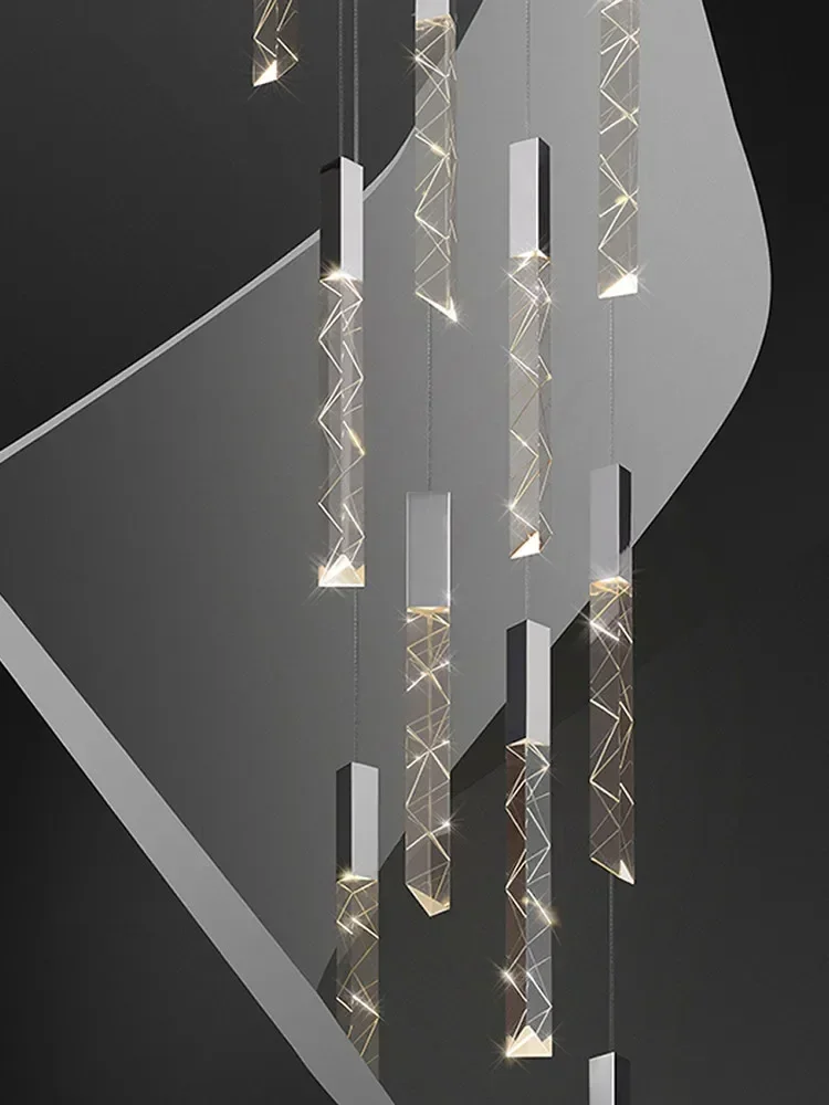 Creative Long Modern  Stair Chandelier for Duplex Loft Spiral Staircase Hollow Hanging Crystal Lamp Villa Living Room Decor