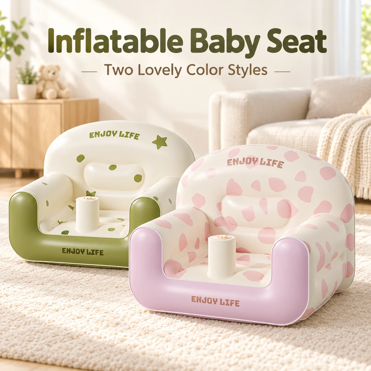 1PC Inflatable Baby Seat Portable Baby Sofa Chair with High Backrest Armrests Center Support Soft Floor Sitting Chair 49x47x38cm