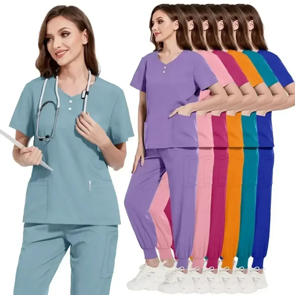 

Wholesale Medical Uniforms Jogger Suit Doctor Nurse Scrubs Set Hospital Surgical Work Clothes Multicolor Women Wear Scrubs Suits