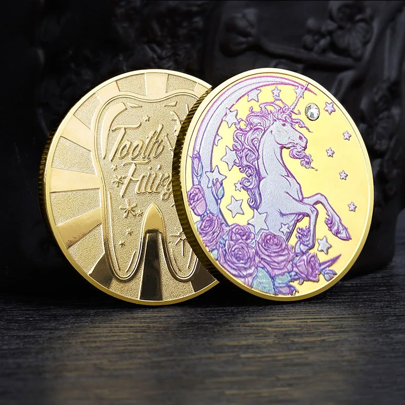 

Cartoon Tooth Fairy Commemorative Gold Coin Children's Tooth Commemorative Medal Unicorn Magic Coins