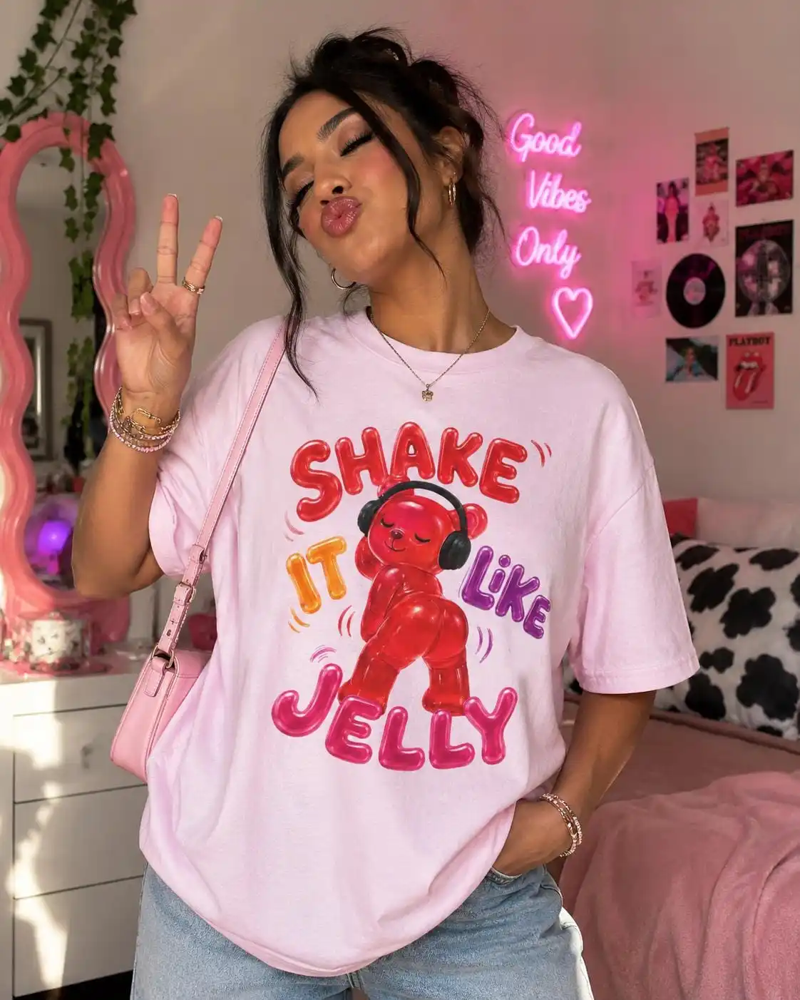 2026 Shake It Like Jelly Tee | Inspired By “Deli” Hit Song | Dancing Jelly Character Graphic Tee Women Clothes Oversized T Shirt