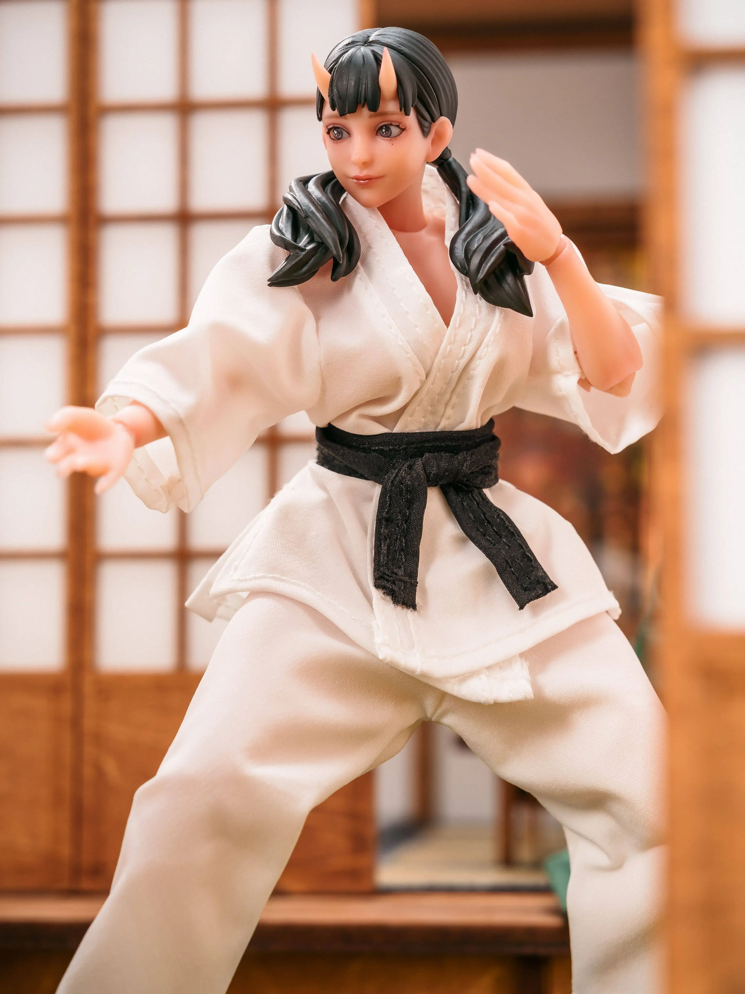 1/12 Scale Women Female White Judo Clothes Uniforms Blouse Pants Belt Set Model for 6''Figures DIY Accessories