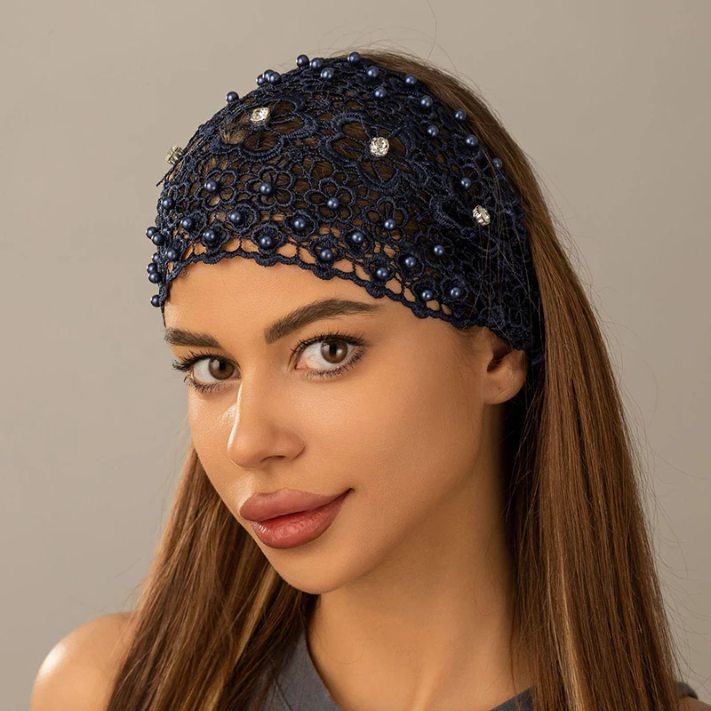 4 color Ladies Khaki-Colored Faux Pearl Hollow Flowers Decor Bohemian Style Headband Suitable For Casual Cute Vintage Hairbands