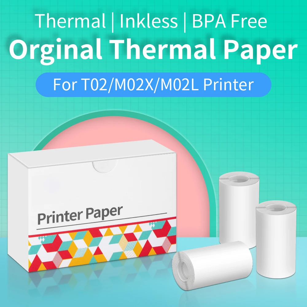 T02/M02X/M02L Pocket Printer Paper T02 Thermal Paper Sticky Paper for Journal Photo Picture Texts Study Notes To Do List 3rolls