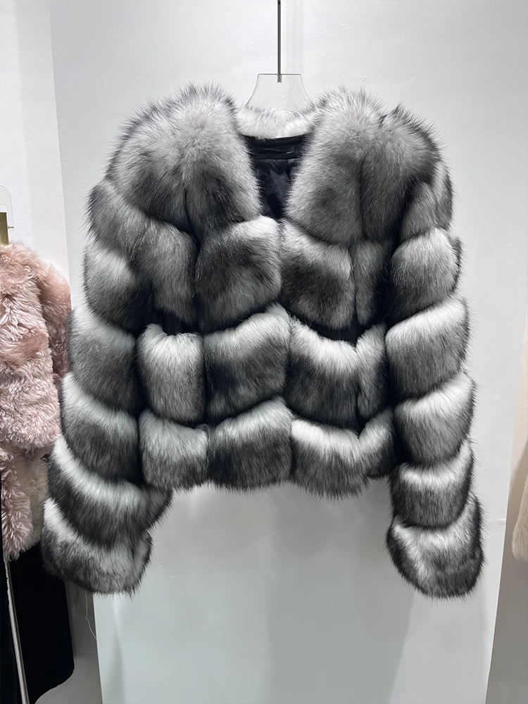 New Women Winter Real Natural Fox Fur Coat High Quality Genuine Luxury Female Jacket Long Sleeves Outerwear