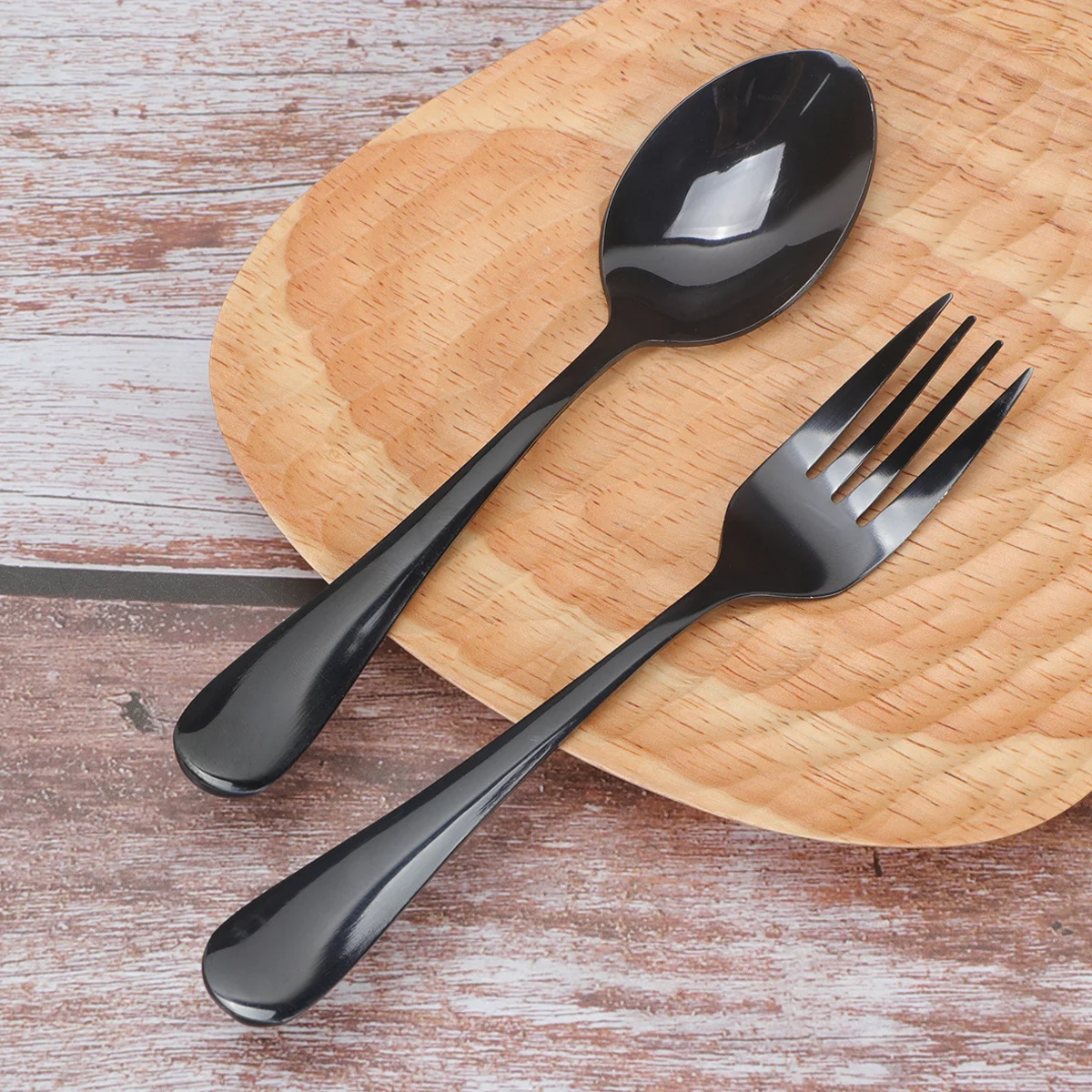 

8pcs Black Stainless Steel Coffee Spoon Fork Set Fine Polished Mirror Surface Smooth Handle For Dessert Tea Cappuccino Salad