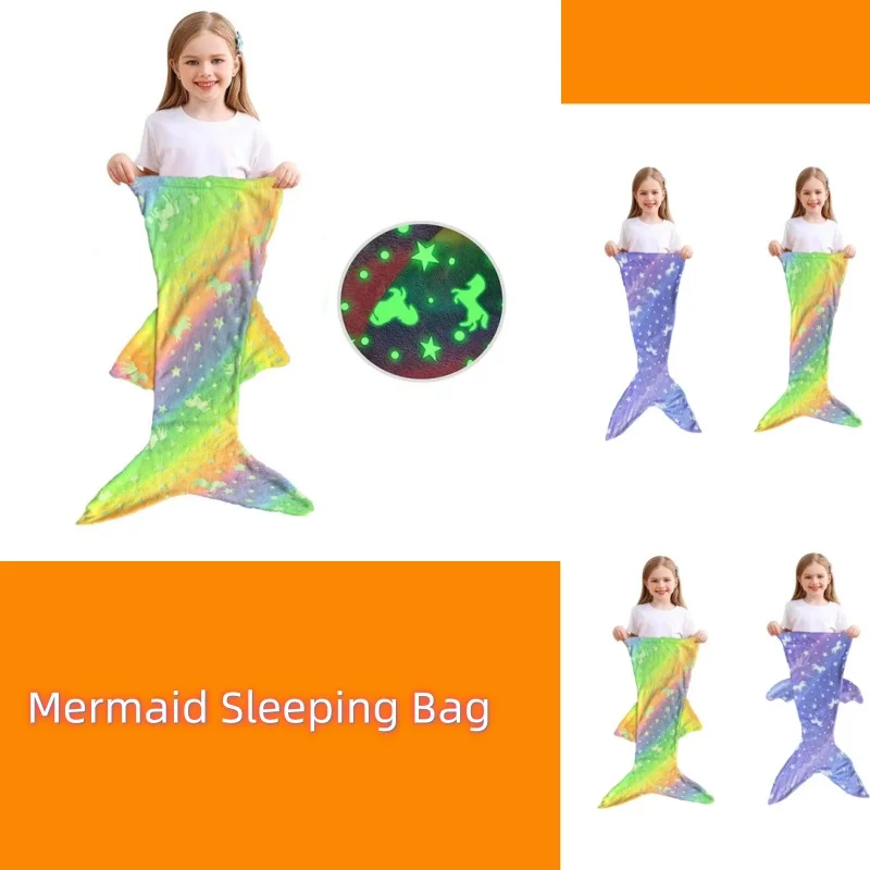 Manta de sirena de franela, regalos para niñas, dibujos animados, unicornio luminoso, súper suave, teñido anudado, mantas de cola de sirena que brillan en la oscuridad