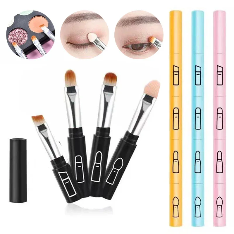 4 In 1 Multi-use Makeup Tool Professional Makeup Brush With Plastic Handle Portable Travel Size Eyebrow Eyeshadow Lip Brush