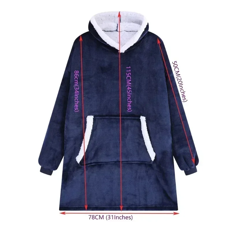 TV Oversized Women Men Pullover Fleece Giant Cold-proof Dressing Gown Blanket with Long Flannel Sleeves Winter Hoodie Sweatshirt