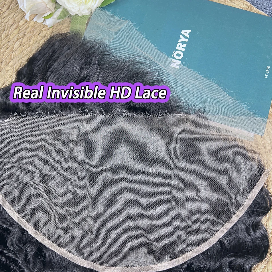 13x6 HD Lace Frontal Deep Wave Human Hair Natural Black Color Preplucked Bleached Knots Invisible Lace Raw Virgin Human Hair