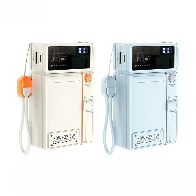 20000mAh Magnetic Wireless Power Bank with Plug Built-in Cable Fast Charging Power Bank 3C