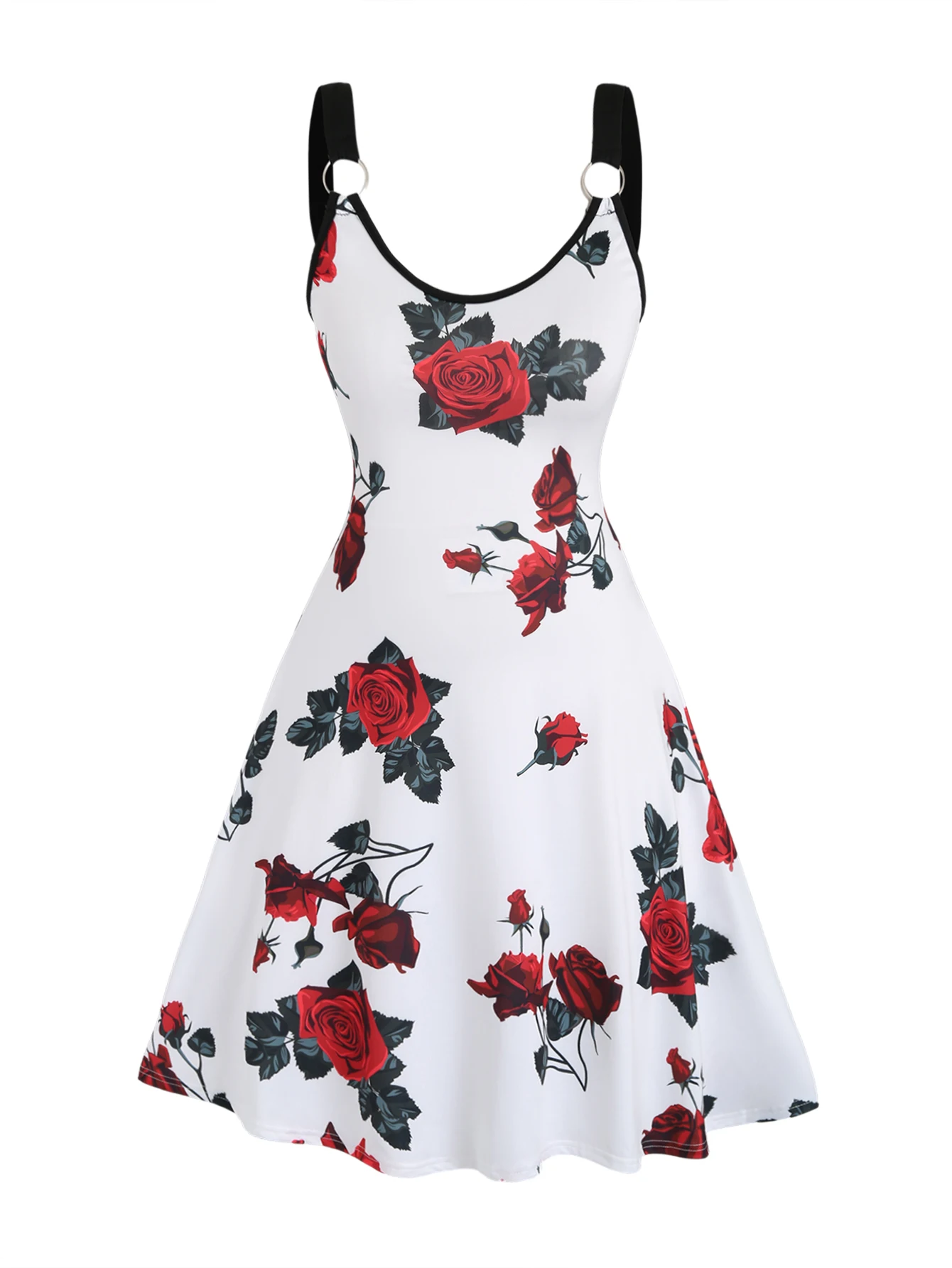 2024 European and American fashion women plus size spring and summer new sexy rose print temperament suspender dress women