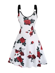 2024 European and American fashion women plus size spring and summer new sexy rose print temperament suspender dress women