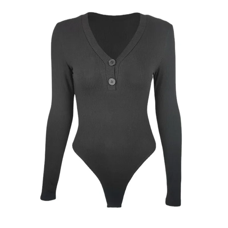 Bodysuit de manga comprida monocromático feminino, bodysuit sexy, rua alta, fita bainha, top magro, outono e inverno