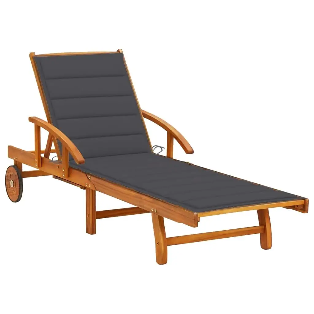 

Sunlounger Outdoor Recliner Chair Solid Acacia Wood Frame Water Resistant Polyester Fabric Comfortable Patio Furniture