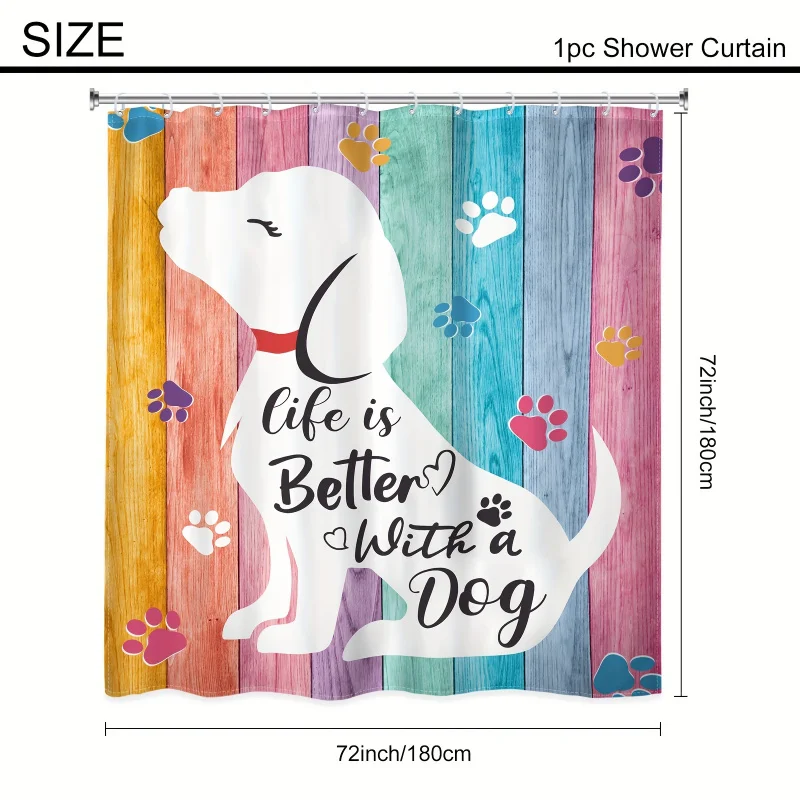 1pc - Polyester - Cute Dog Shower Curtain Interesting Animal Colorful Wooden Board Rural Cute Farmhouse Footprint Pet Waterproof