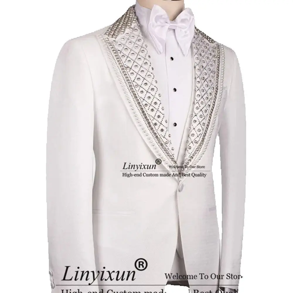 

Handsome Metallic Beaded Tuxedos Men Suits For Wedding Prom Groom 3 Pieces Sets Bridegroom Prom Blazers Customized Costume Homme