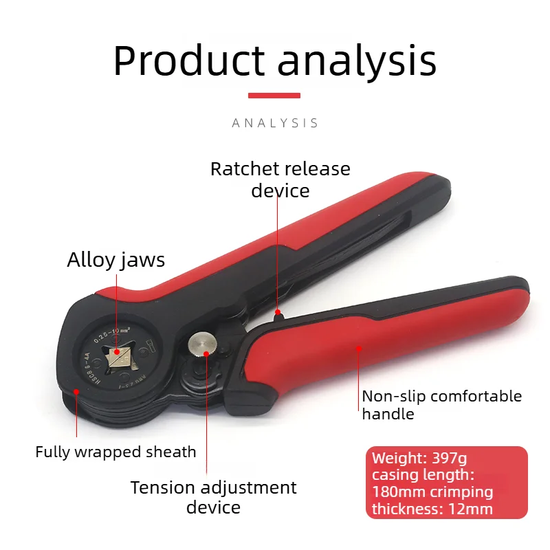 CIW6-4A Tube Terminal Crimping Pliers Ratchet HSC8 Tool for VE/TE/EN Specialized Terminals Electrical Wire Connection Crimp Tool