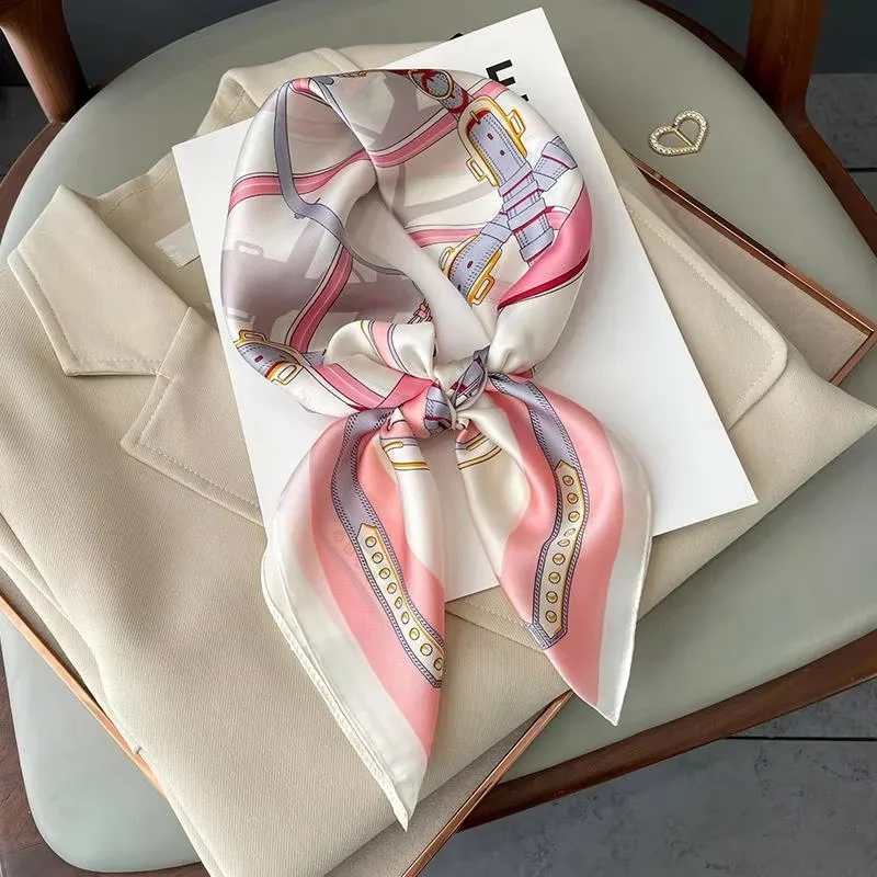 Luxury Fashion Print 70*70cm Silk Square Scarf Women Soft Satin Hairband Neckerchief Tie Female Headband Foulard Bag Ribbon image 4